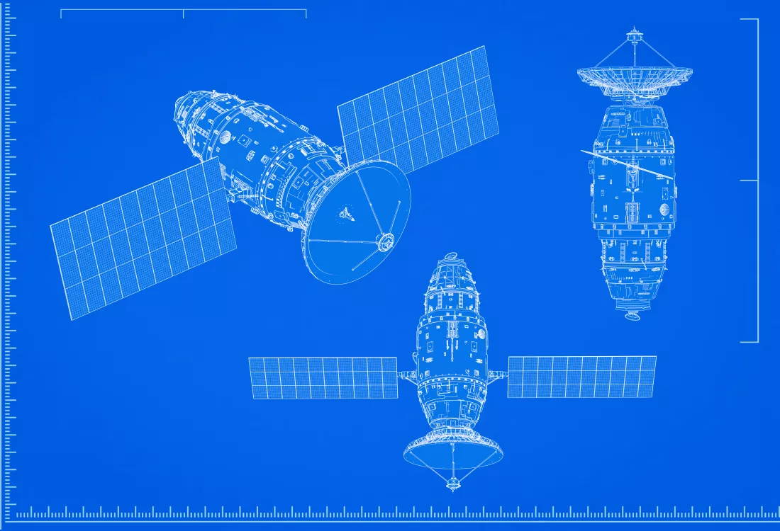 3d-rendering-satellite-dish-blueprint-with-scale-blue-background